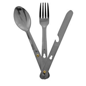 3-in-1 stainless steel camping cutlery set, Fork-Knife-Spoon, Bottle Opener